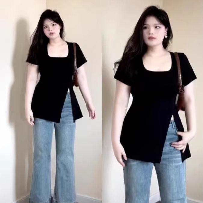 Plus Size Women s Pure Cotton Square Neck T-shirt - Short Sleeve, Summer Belly Cover, Split Hem, Slimming Fit M (80-100 lbs)
Plus Size Women s Pure Cotton Square Neck T-shirt - Short Sleeve, Summer Belly Cover, Split Hem, Slimming Fit M (80-100 lbs)