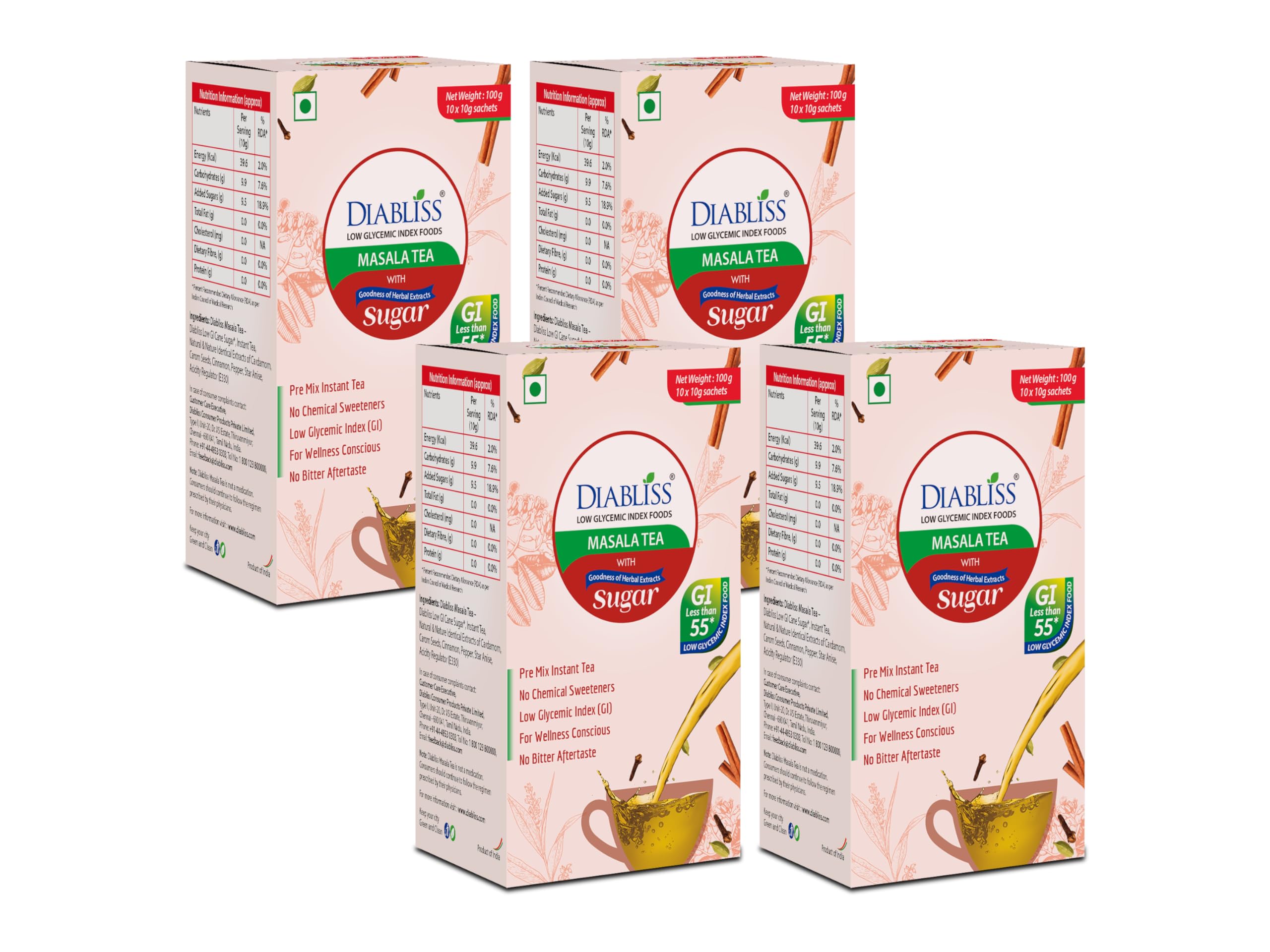 Diabliss Herbal Masala Tea - Trusted Worldwide | Low GI | Spiced Tea Blend with Herbal Goodness | Infused with 17 Herbs & Natural Ingredients | Hyg
Diabliss Herbal Masala Tea - Trusted Worldwide | Low GI | Spiced Tea Blend with Herbal Goodness | Infused with 17 Herbs & Natural Ingredients | Hyg
