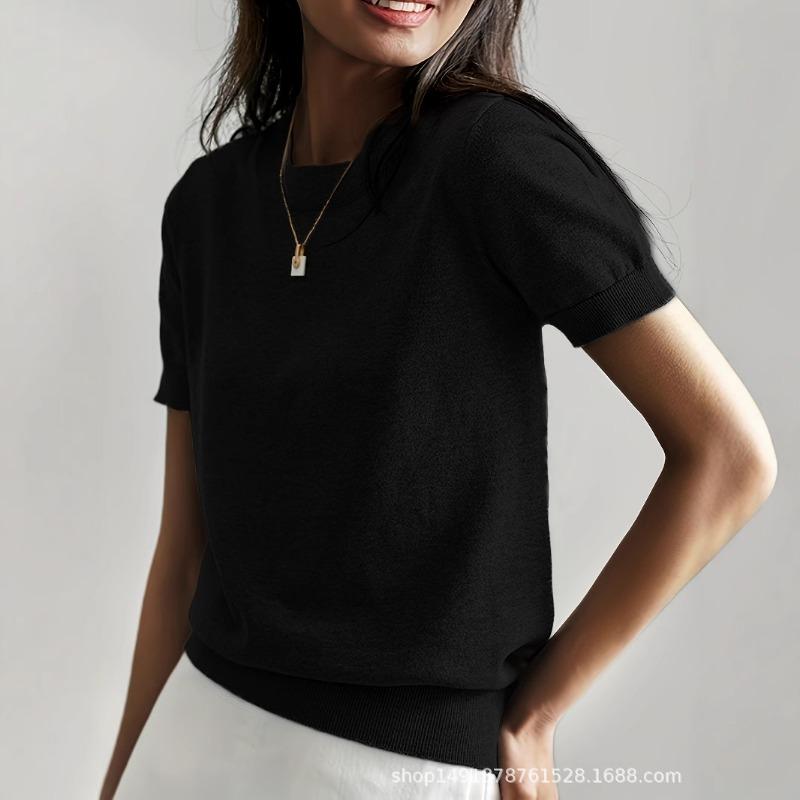 Round Neck Summer Short Sleeved Knit Sweater Pullover Thin Loose Casual Women s Top Solid Color Elegant Fashion Shirts Office Simple Basic Blouse S чёрный
Round Neck Summer Short Sleeved Knit Sweater Pullover Thin Loose Casual Women s Top Solid Color Elegant Fashion Shirts Office Simple Basic Blouse S чёрный