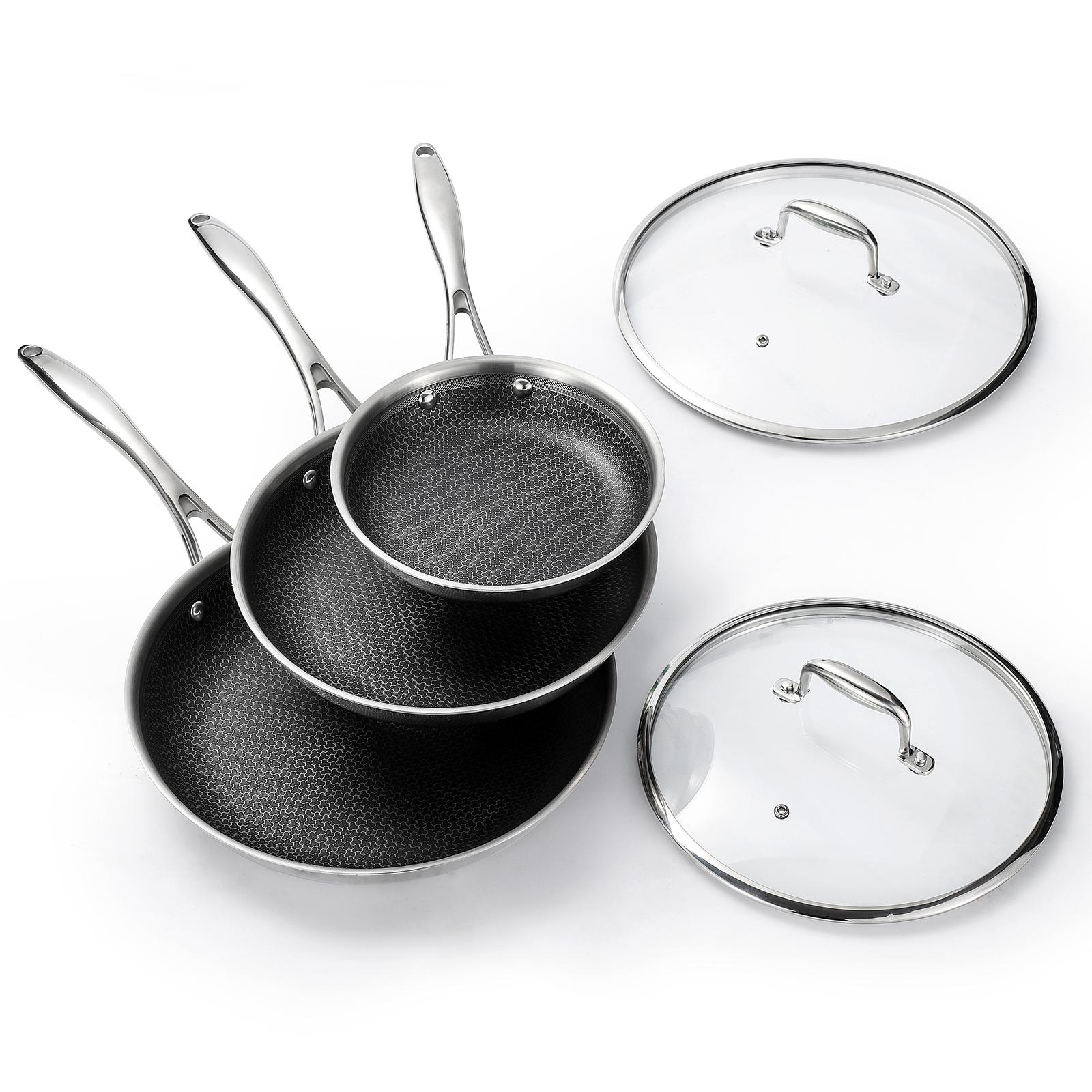 5 Pcs Hybrid Nonstick Fry Pan Set 8, 10 and 12-Inch Frying Pan Cookware Set with Glass Lids, Skillet with Stay-Cool Handles
5 Pcs Hybrid Nonstick Fry Pan Set 8, 10 and 12-Inch Frying Pan Cookware Set with Glass Lids, Skillet with Stay-Cool Handles
