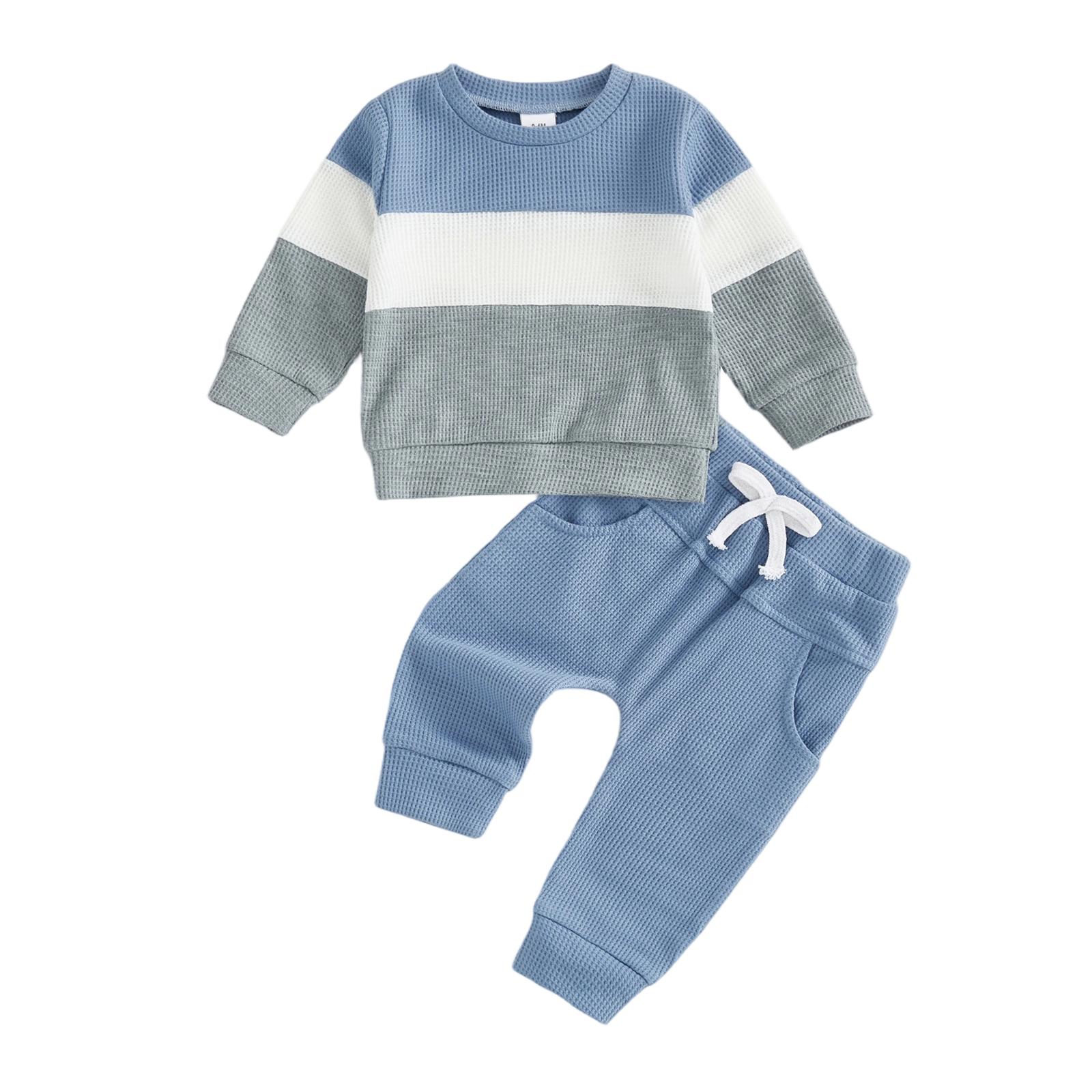Baby Boy Fall Tracksuit Outfit Contrast Color Striped Crew Neck Long Sleeve Pullover Tops and Pants 2 Pcs Set 0-6M синий
Baby Boy Fall Tracksuit Outfit Contrast Color Striped Crew Neck Long Sleeve Pullover Tops and Pants 2 Pcs Set 0-6M синий