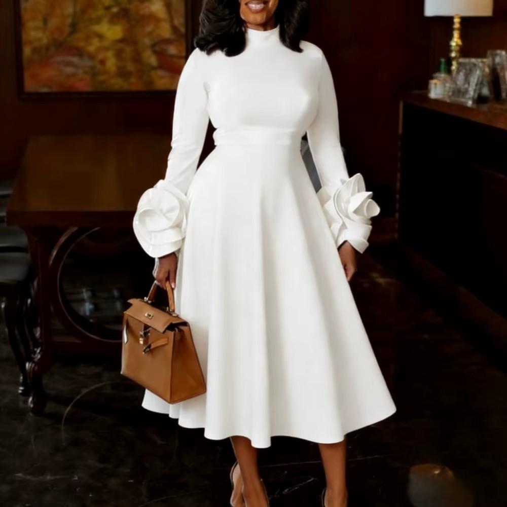 Elegant Plus Size White Midi Evening Gown Dress with Stand Collar, 3D Floral Trumpet Sleeves, Cinched Waist, and Large Hem. S білий
Elegant Plus Size White Midi Evening Gown Dress with Stand Collar, 3D Floral Trumpet Sleeves, Cinched Waist, and Large Hem. S білий