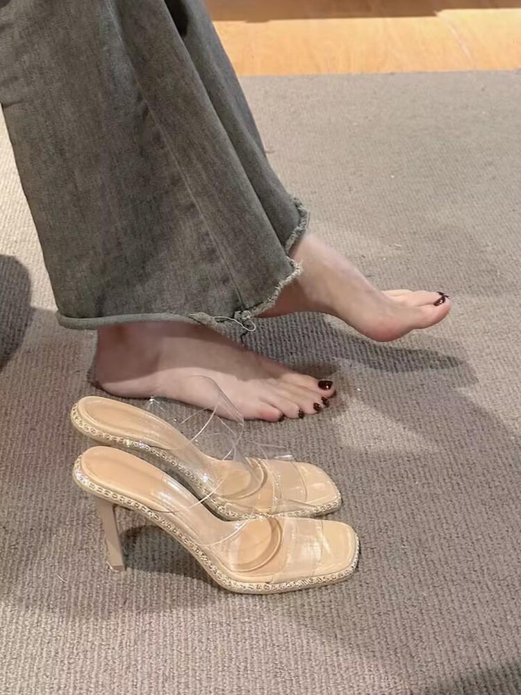 Niche open-toed square-headed slippers for women wearing transparent glass glue, sexy and beautiful high heels for women, thick heels. 34
Niche open-toed square-headed slippers for women wearing transparent glass glue, sexy and beautiful high heels for women, thick heels. 34