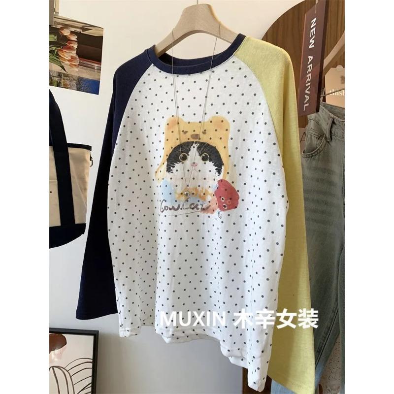 Hat Kitten Polka Dot Print Color-blocked Raglan Long-sleeved Autumn Fashion Korean Style Loose T-shirt 4XL білий
Hat Kitten Polka Dot Print Color-blocked Raglan Long-sleeved Autumn Fashion Korean Style Loose T-shirt 4XL білий