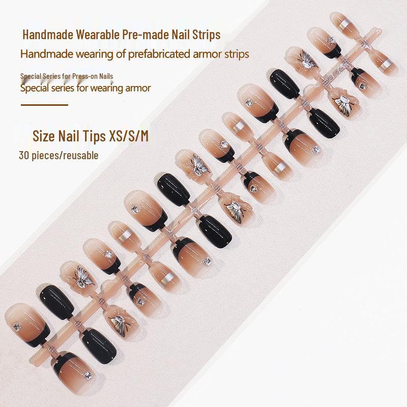 Trendy Wearable Butterfly Rhinestone French Nail Tips - Handmade Short Press-On Nail Art
Trendy Wearable Butterfly Rhinestone French Nail Tips - Handmade Short Press-On Nail Art