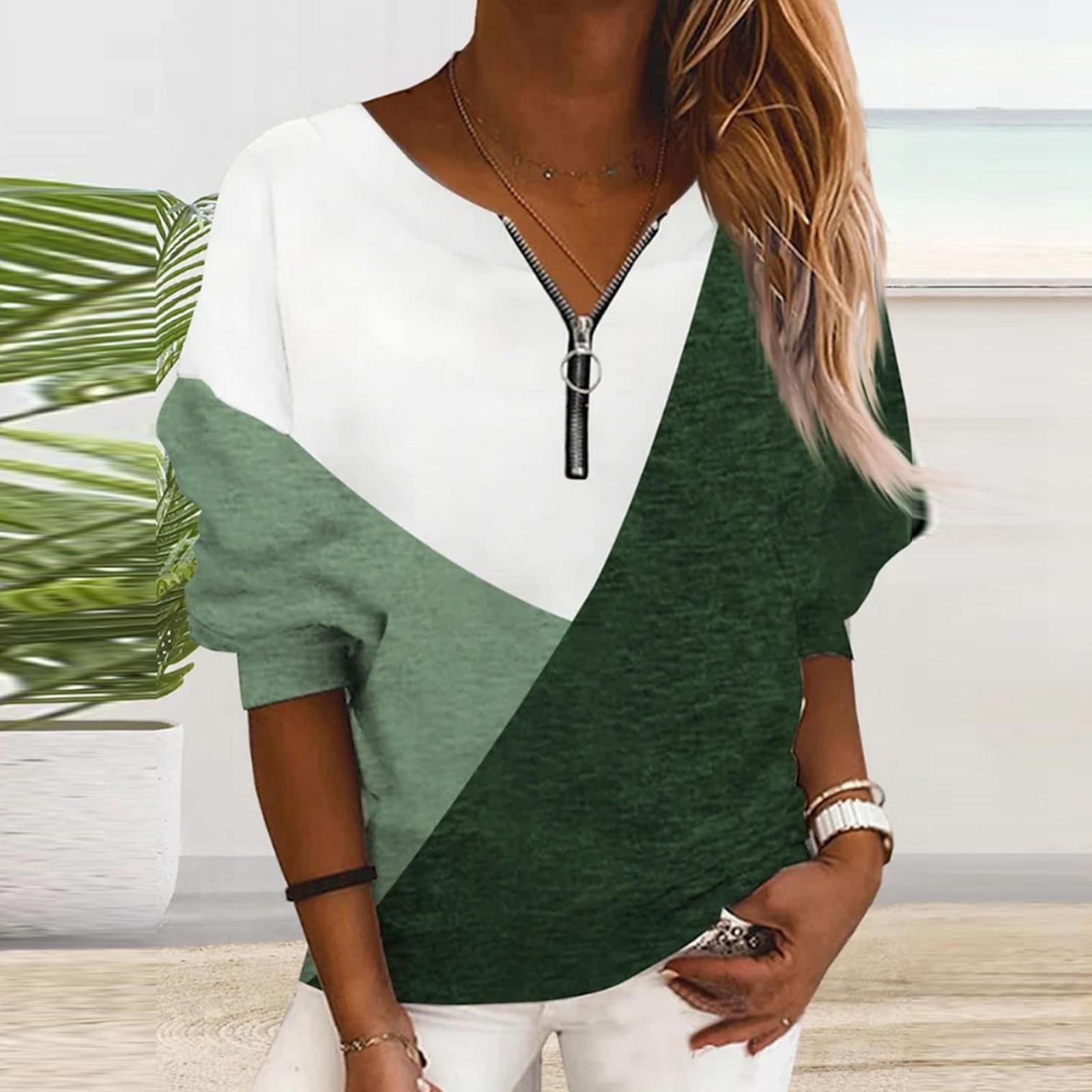 Женский повседневный лоскутный свободный топ с длинным рукавом и V-образным вырезом на молнии L зелёный
Женский повседневный лоскутный свободный топ с длинным рукавом и V-образным вырезом на молнии L зелёный