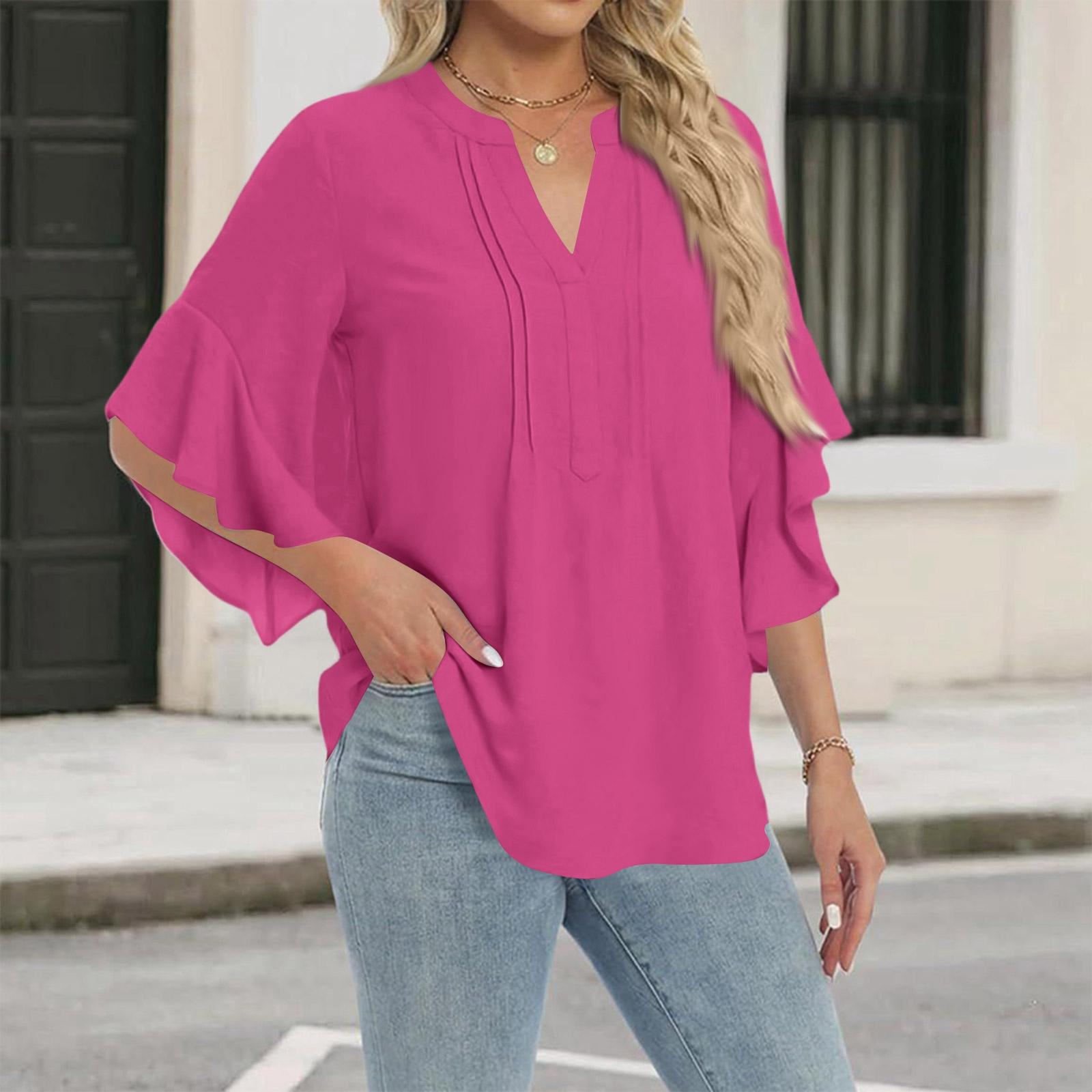 Womens V Neck Ruffle Sleeve Blouse Loose Fit Tunic Top Lightweight Pullover Shirt for Casual Work Wear S
Womens V Neck Ruffle Sleeve Blouse Loose Fit Tunic Top Lightweight Pullover Shirt for Casual Work Wear S