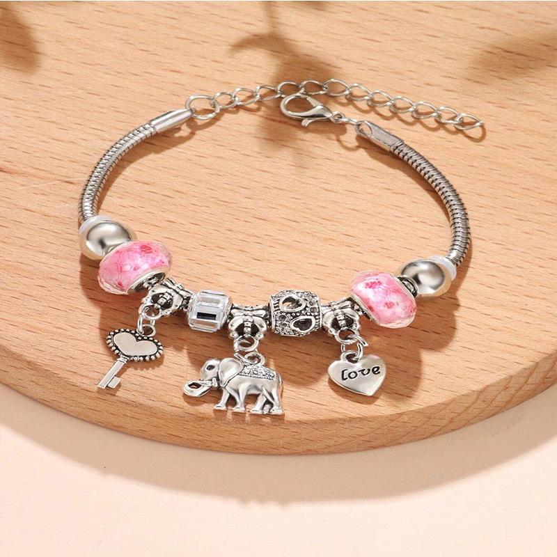 Handmade Beaded Bracelet with Elephant and Heart Key Pendant Crystal Heart Charms for Women Girls
Handmade Beaded Bracelet with Elephant and Heart Key Pendant Crystal Heart Charms for Women Girls