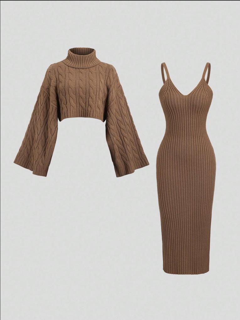 High Neck Cardigan & Camisole with Long Skirt - Solid Color Knit Set Extra Large
High Neck Cardigan & Camisole with Long Skirt - Solid Color Knit Set Extra Large