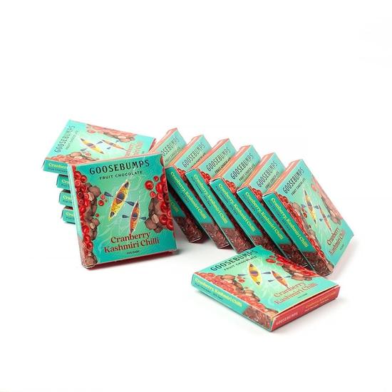 GOOSEBUMPS Cranberry Kashmiri Chilli 55% Dark Chocolate|Adventure Fruit Chocolate Bars|Cranberry Chocolate Mini Bars (Set Of 12),132 Grams
GOOSEBUMPS Cranberry Kashmiri Chilli 55% Dark Chocolate|Adventure Fruit Chocolate Bars|Cranberry Chocolate Mini Bars (Set Of 12),132 Grams