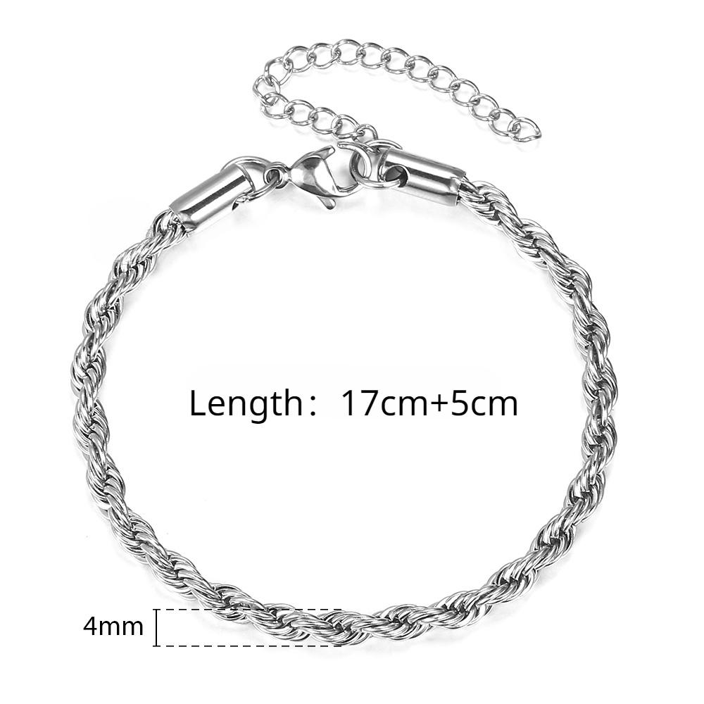 Браслеты-цепочки из витой веревки из нержавеющей стали 2/3/4/5 мм для женщин и мужчин, модный браслет в стиле панк, регулируемая длина 17 см + 5 см 4mm(17+5cm) серебряный
Браслеты-цепочки из витой веревки из нержавеющей стали 2/3/4/5 мм для женщин и мужчин, модный браслет в стиле панк, регулируемая длина 17 см + 5 см 4mm(17+5cm) серебряный