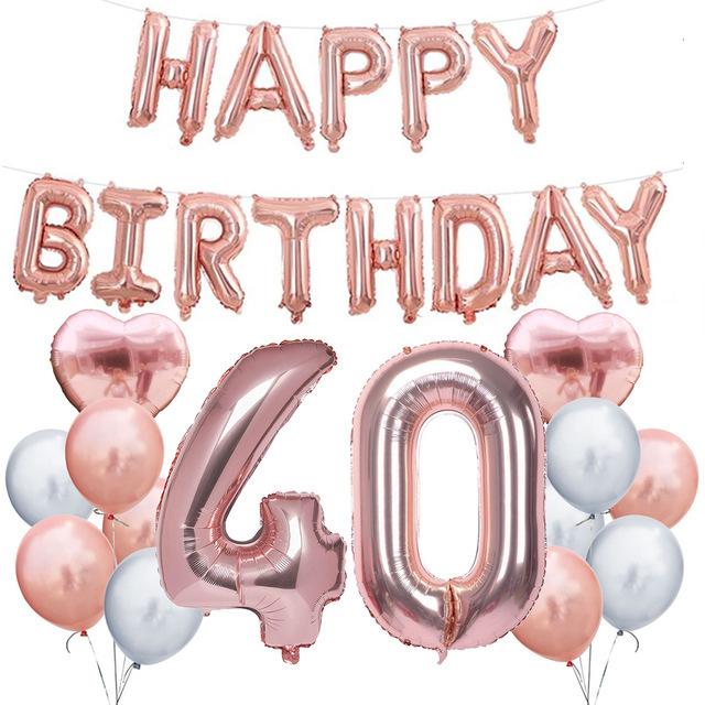 Набор воздушных шаров на 18-й, 30-й, 40-й день рождения, Розовое золото Золото Алюминиевая пленка Буква для дня рождения Праздничный пакет 40-year-old package silver