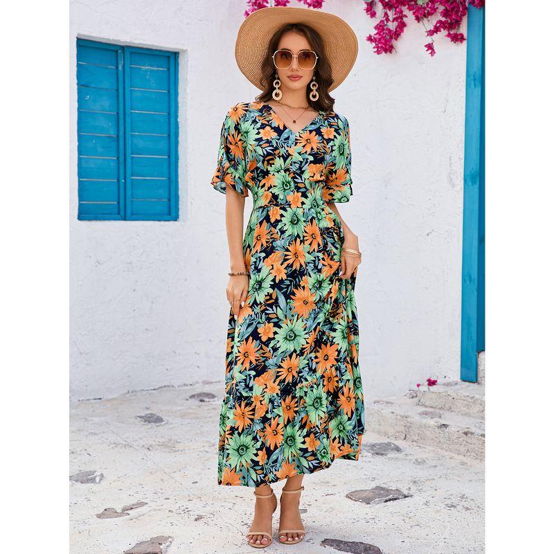 Модное темпераментное платье с принтом, оборками, рукавами летучая мышь, V-образным вырезом, с контролем талии и большим подолом. Платье для богемного пляжного отдыха. Multicolor S
Модное темпераментное платье с принтом, оборками, рукавами летучая мышь, V-образным вырезом, с контролем талии и большим подолом. Платье для богемного пляжного отдыха. Multicolor S