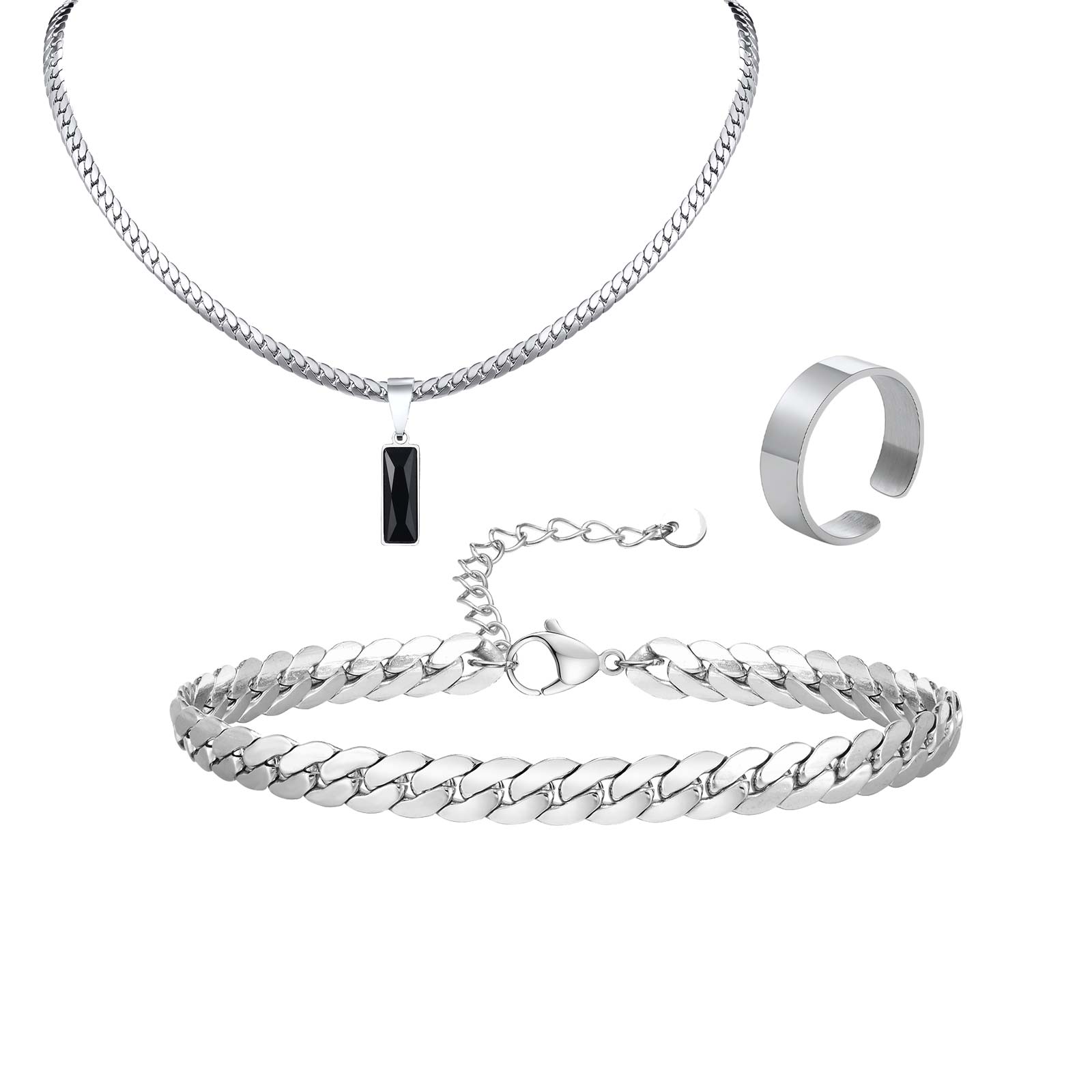 Vnox Men s Stone Pendent Necklaces Jewelry Set, 3pcs/Set Stainless Steel Flat Cuban Chain Bracelets 6/8/11.5mm Ring Jewelry Set 11.5mm Wide Ring
Vnox Men s Stone Pendent Necklaces Jewelry Set, 3pcs/Set Stainless Steel Flat Cuban Chain Bracelets 6/8/11.5mm Ring Jewelry Set 11.5mm Wide Ring