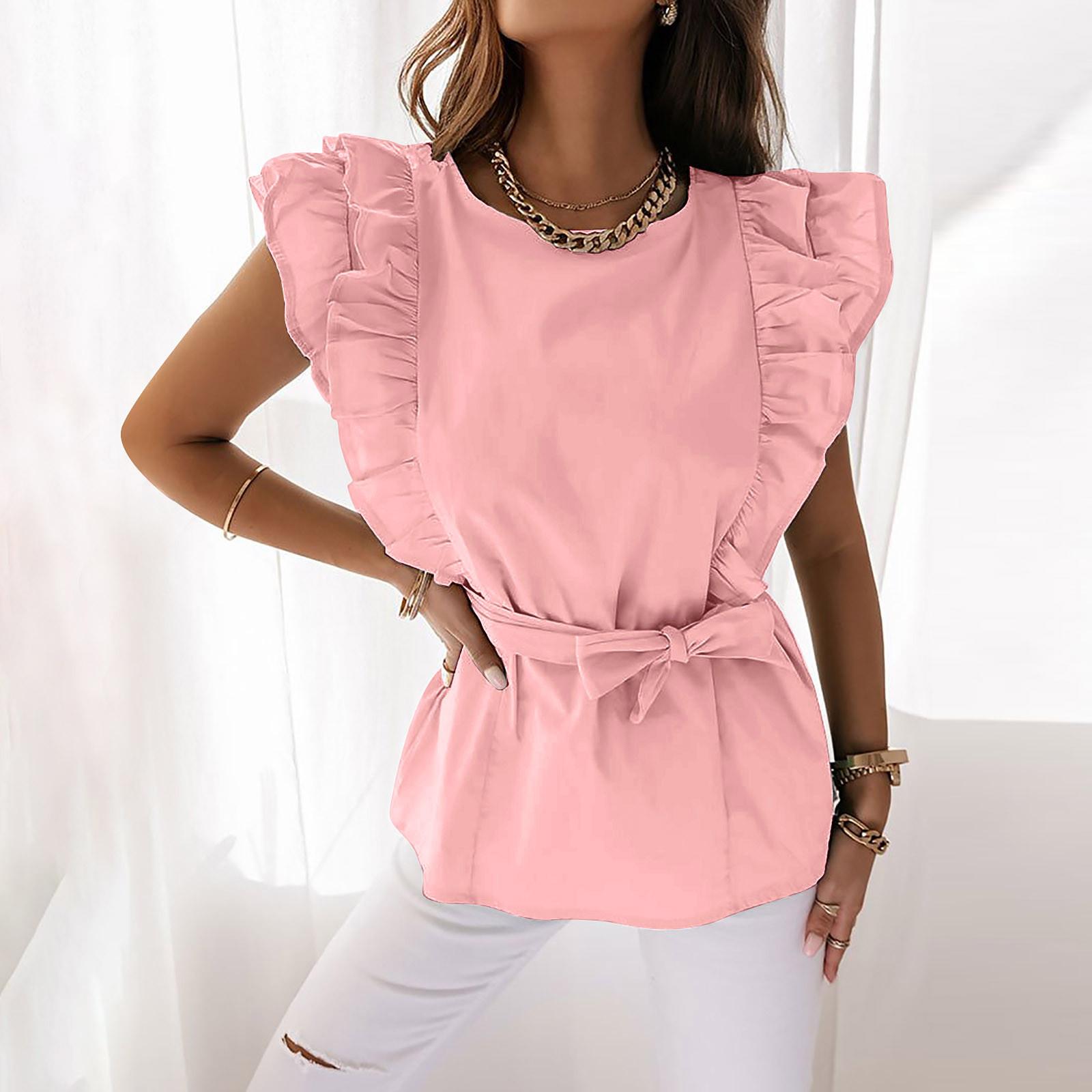 Летняя женская однотонная повседневная футболка на пуговицах с круглым вырезом и рюшами и кружевными манжетами, однотонная повседневная футболка на пуговицах с короткими рукавами XL розовый
Летняя женская однотонная повседневная футболка на пуговицах с круглым вырезом и рюшами и кружевными манжетами, однотонная повседневная футболка на пуговицах с короткими рукавами XL розовый