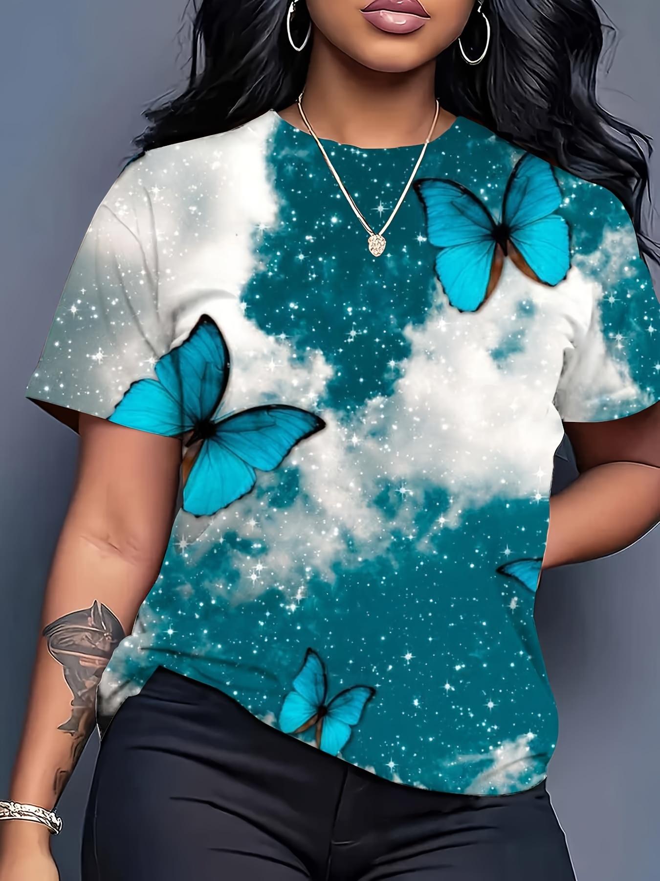 Women S Butterfly Pattern T-Shirt - Breathable Short Sleeve Crew Neck Casual T-Shirt with Dropped Shoulders. Blue And White Geometric Print. SpringSum S дубильна кора
Women S Butterfly Pattern T-Shirt - Breathable Short Sleeve Crew Neck Casual T-Shirt with Dropped Shoulders. Blue And White Geometric Print. SpringSum S дубильна кора