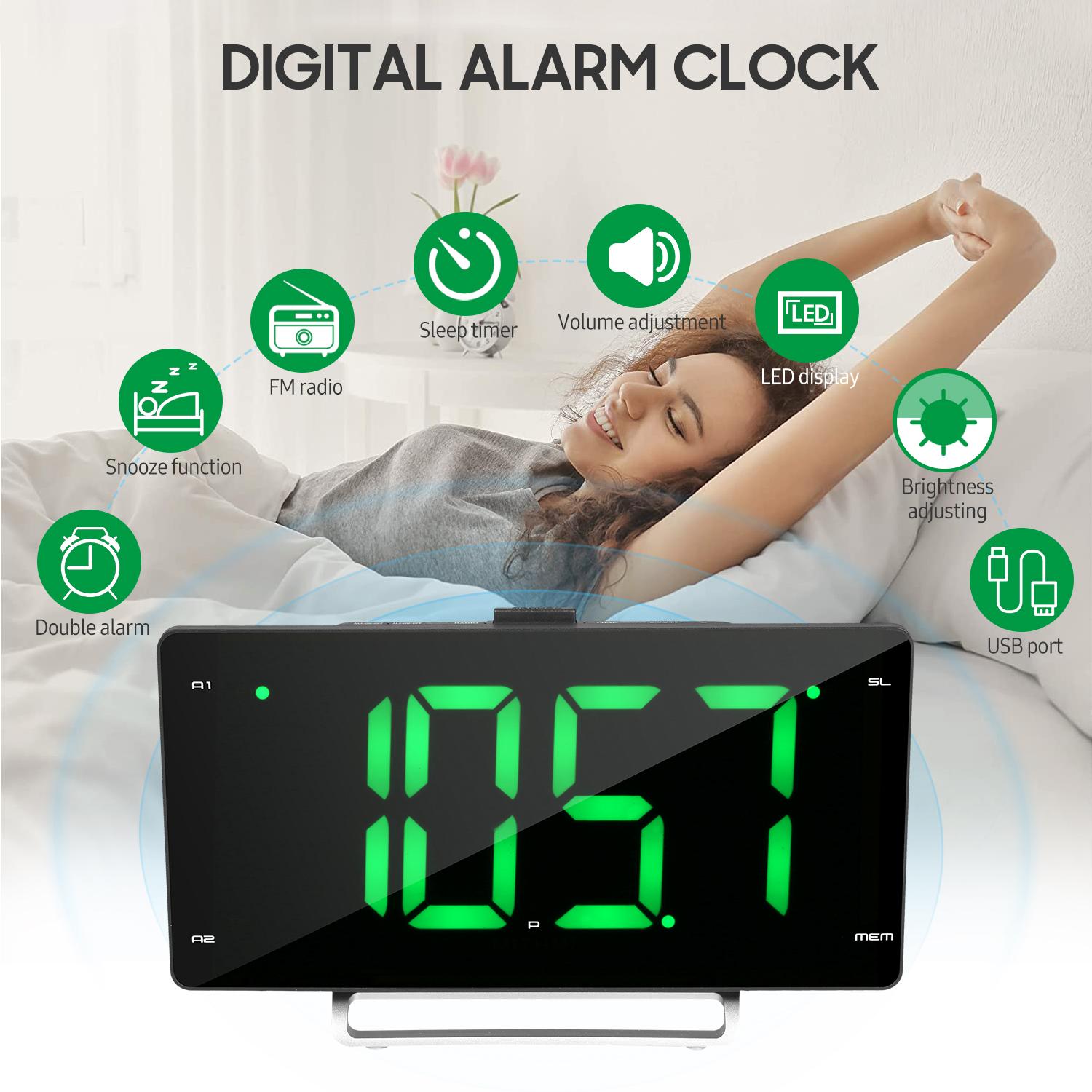 Digital Alarm Clock Radio with Dual Alarm Dimmer 9-inch LED Display FM Radio Sleep Timer Volume Snooze 2 USB Charging Ports 12Celsius24H Ba
Digital Alarm Clock Radio with Dual Alarm Dimmer 9-inch LED Display FM Radio Sleep Timer Volume Snooze 2 USB Charging Ports 12Celsius24H Ba