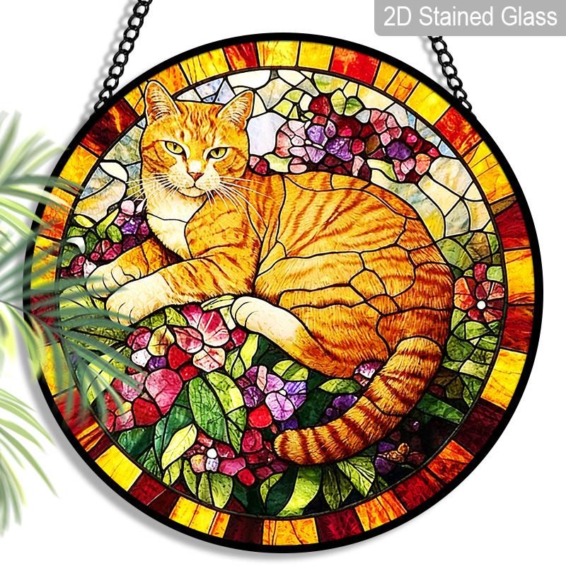 2D Flat Stained Glass Orange Cat Window Decoration, 7.87inches Cat Flowers Design Colored Glass Plate with Chain, Charming Spring Summer Sun Catcher 7.87inch
2D Flat Stained Glass Orange Cat Window Decoration, 7.87inches Cat Flowers Design Colored Glass Plate with Chain, Charming Spring Summer Sun Catcher 7.87inch
