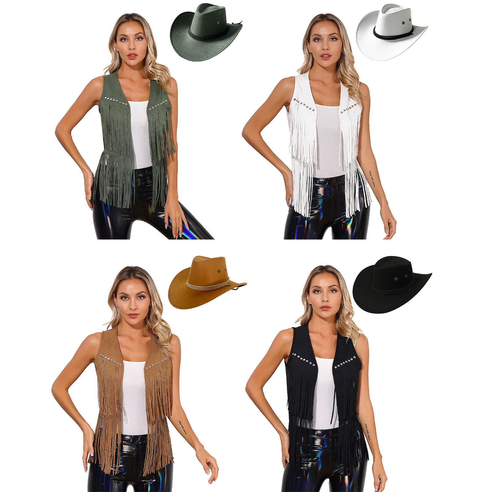 Western Cowboy Cowgirl Costume Faux Suede Tassel Vest Fashion Rivets Fringe Waistcoat Open Front Sleeveless Jacket with Hat S коричневий
Western Cowboy Cowgirl Costume Faux Suede Tassel Vest Fashion Rivets Fringe Waistcoat Open Front Sleeveless Jacket with Hat S коричневий