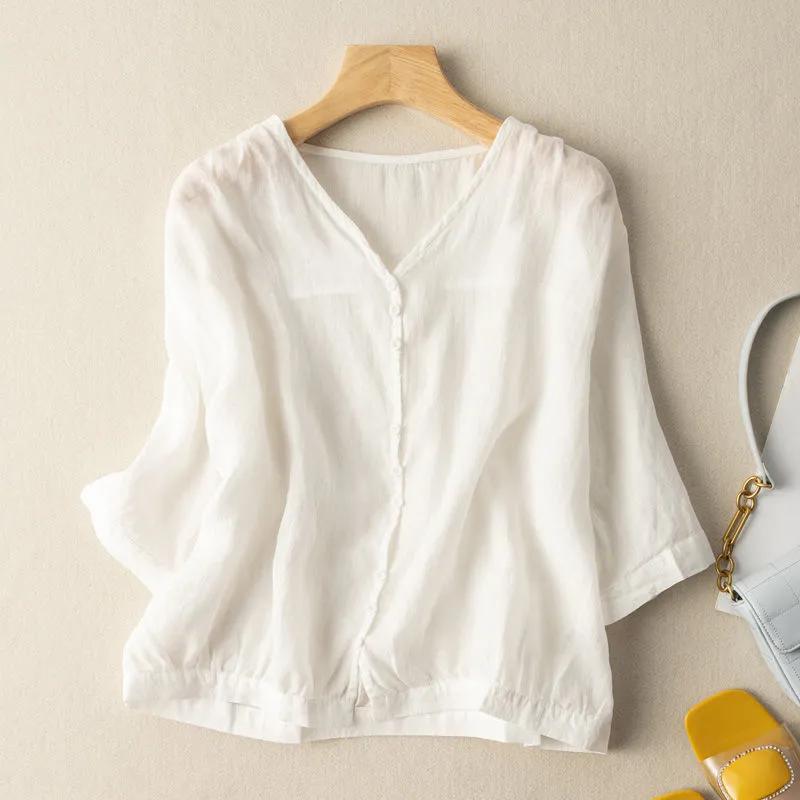 Female Summer V-neck Thin Cotton Shirt Simple Literary Loose Jacket XS білий
Female Summer V-neck Thin Cotton Shirt Simple Literary Loose Jacket XS білий