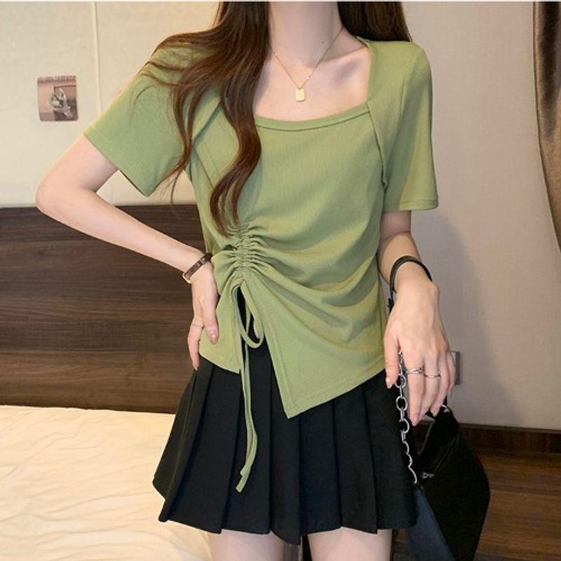 Plus Size Women s Clothing Chubby Girl Asymmetrical Drawstring Shoulder Short Sleeve T-Shirt round Neck Summer Silm Slim Looking Soft Tops Fashion Green L(Large size)
Plus Size Women s Clothing Chubby Girl Asymmetrical Drawstring Shoulder Short Sleeve T-Shirt round Neck Summer Silm Slim Looking Soft Tops Fashion Green L(Large size)
