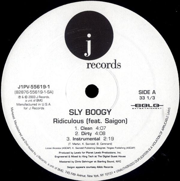 12inch Record SLY BOOGY - Ridiculous / California (Remix) J1PV556191 J Records 2003 US Rap & Hip-Hop/R&B Used
12inch Record SLY BOOGY - Ridiculous / California (Remix) J1PV556191 J Records 2003 US Rap & Hip-Hop/R&B Used