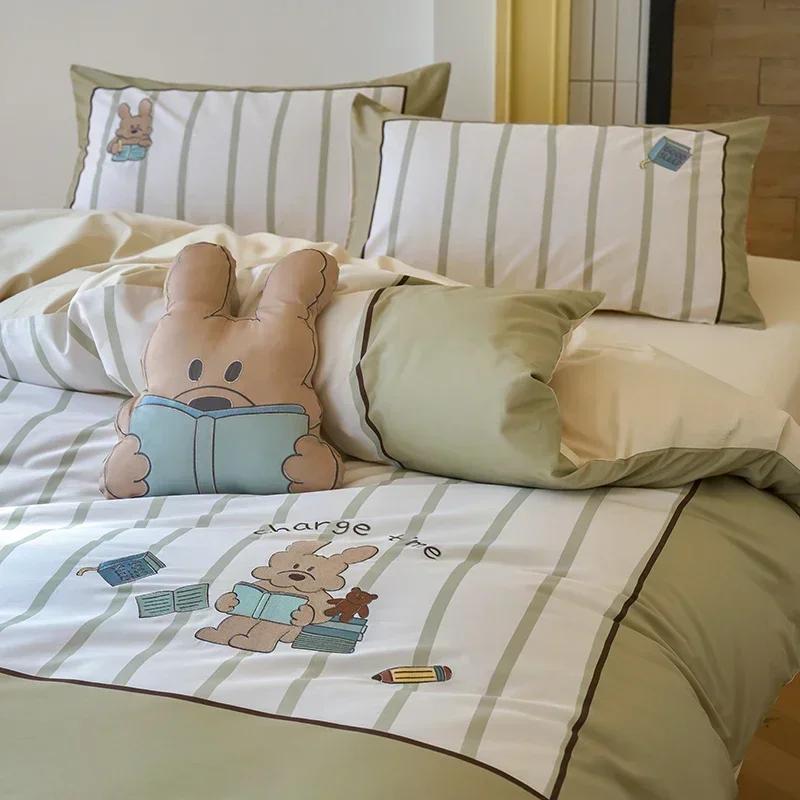 Высококачественный вышитый комплект пододеяльника из 100% хлопка с простыней, пододеяльником, наволочками, высококачественный комплект постельного белья, приятный для кожи 1.2m 4 pcs set