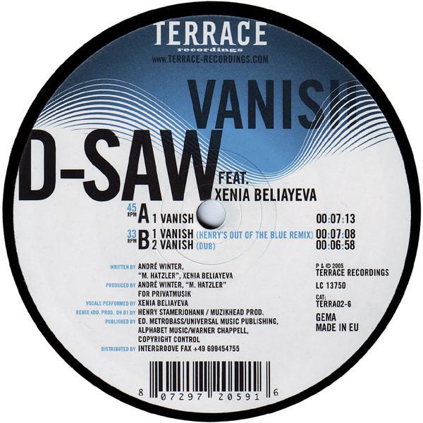 12inch Record D-SAW, XENIA BELIAYEVA - Vanish TERRA026 Terrace Recordi 2005 Germany Dance & Electronica Used
12inch Record D-SAW, XENIA BELIAYEVA - Vanish TERRA026 Terrace Recordi 2005 Germany Dance & Electronica Used