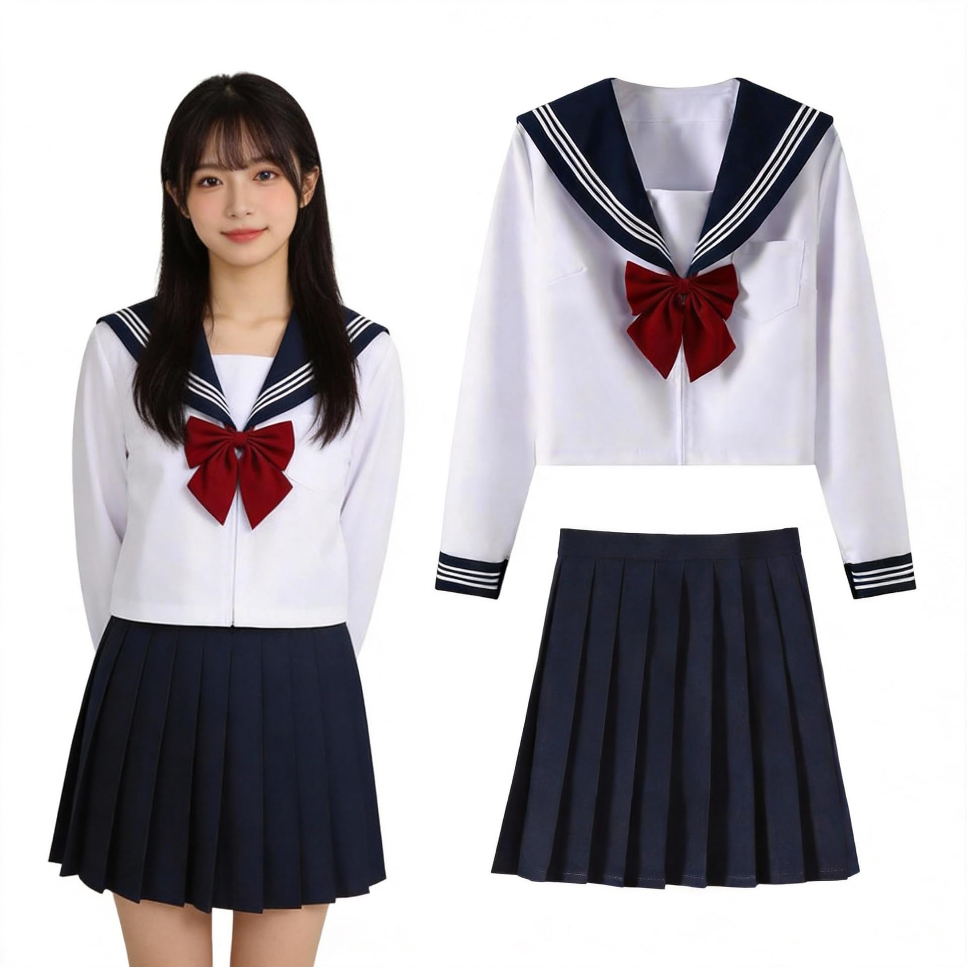Formemory Sailor Uniform 3-Piece Set School Cosplay JK High School Girl White Long Sleeve Short Sleeve Bow Tie Pleated Skirt Kansai Collar British
Formemory Sailor Uniform 3-Piece Set School Cosplay JK High School Girl White Long Sleeve Short Sleeve Bow Tie Pleated Skirt Kansai Collar British