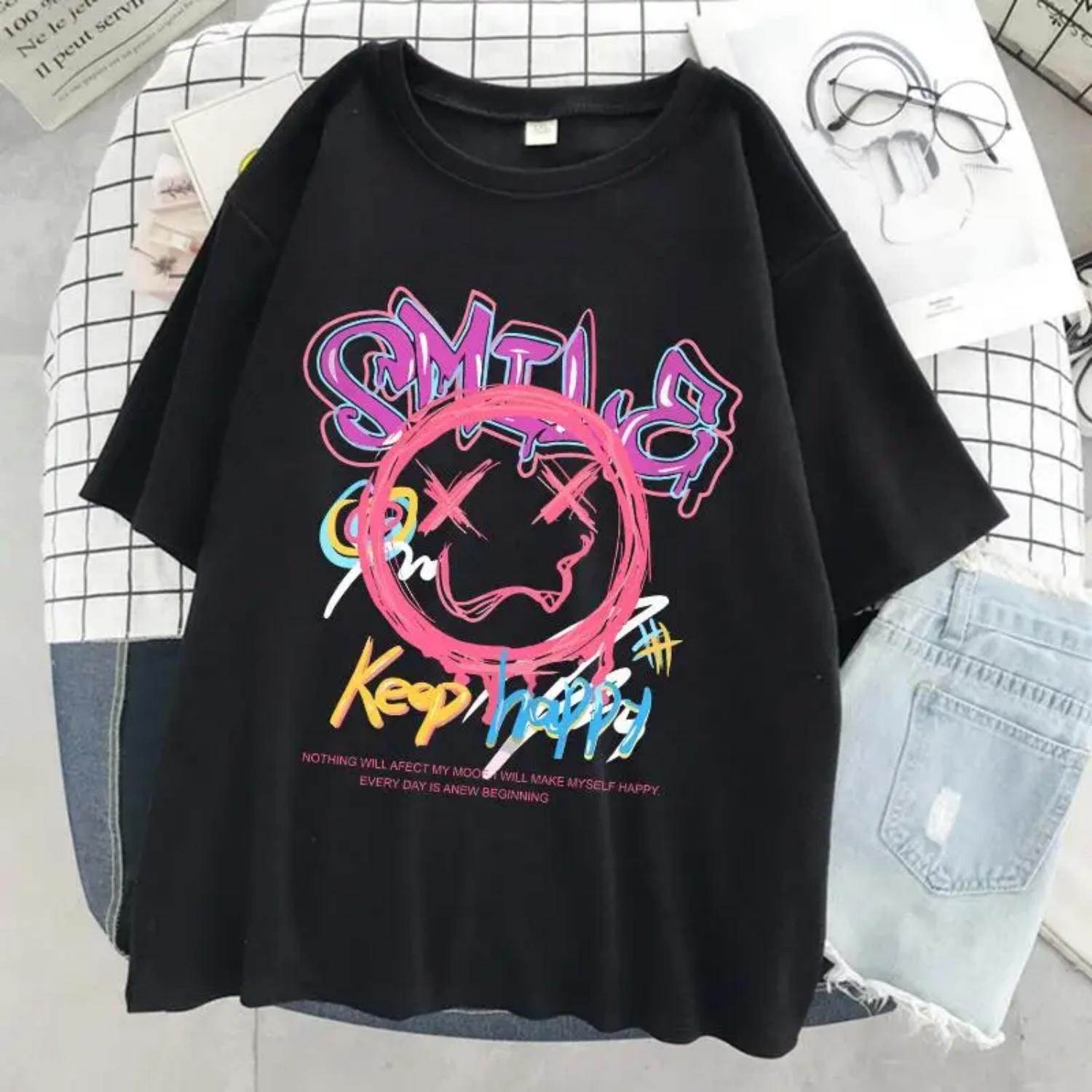 Smile Keep Happy Funny Printed Women T-Shirt Fashion Casual Tshirt Street Hip Hop Clothes Cool Breathable Short Sleeve Female S чёрный
Smile Keep Happy Funny Printed Women T-Shirt Fashion Casual Tshirt Street Hip Hop Clothes Cool Breathable Short Sleeve Female S чёрный