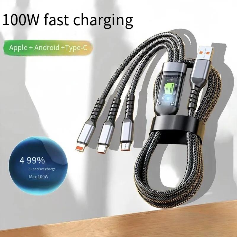 1PC Transparent Medium Card One-to-three with Light 100w Super Fast Charging, Suitable for Android Huawei Apple Mobile Phone Three-in-one Charging
1PC Transparent Medium Card One-to-three with Light 100w Super Fast Charging, Suitable for Android Huawei Apple Mobile Phone Three-in-one Charging