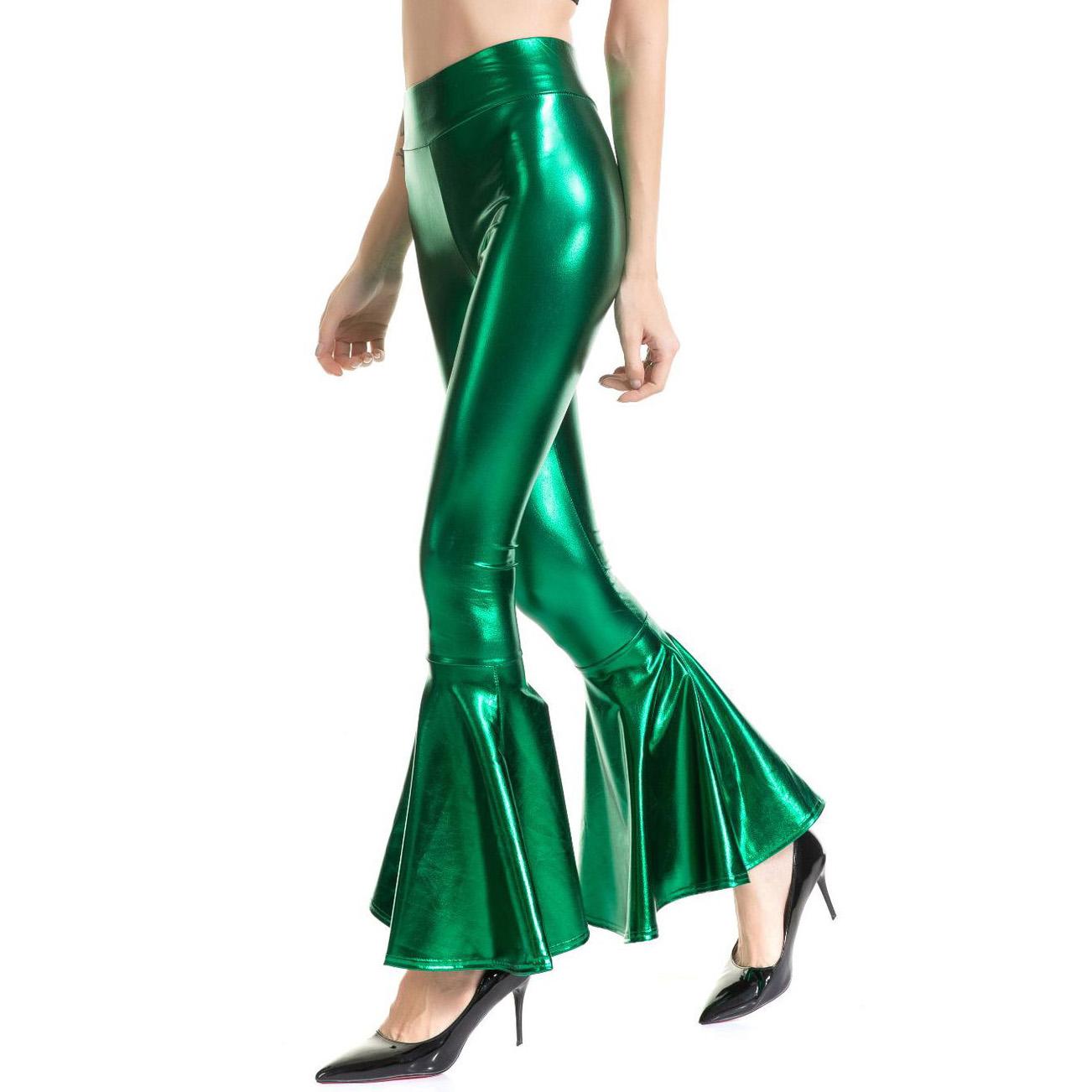 Жіночі блискучі металізовані розкльошені штани зі штучної шкіри з широкими штанинами, штани-кльош, диско, широкі штани палаццо L зелений
Жіночі блискучі металізовані розкльошені штани зі штучної шкіри з широкими штанинами, штани-кльош, диско, широкі штани палаццо L зелений