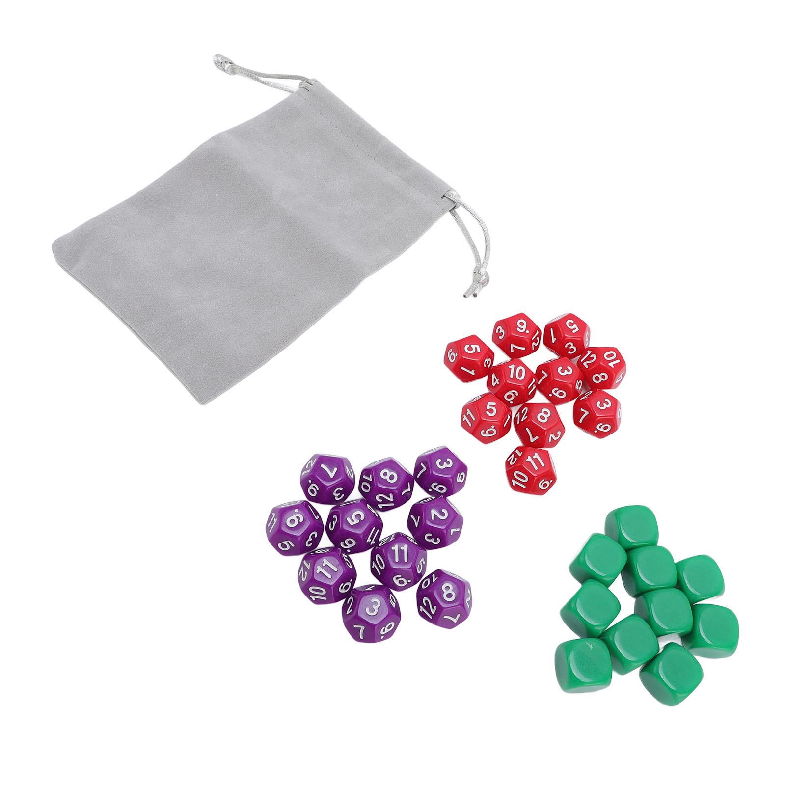 Набор пластиковых кубиков с 20 шт. 12-гранными кубиками, 10 шт. 6-гранными чистыми кубиками, мешочек для хранения для настольных игр
Набор пластиковых кубиков с 20 шт. 12-гранными кубиками, 10 шт. 6-гранными чистыми кубиками, мешочек для хранения для настольных игр