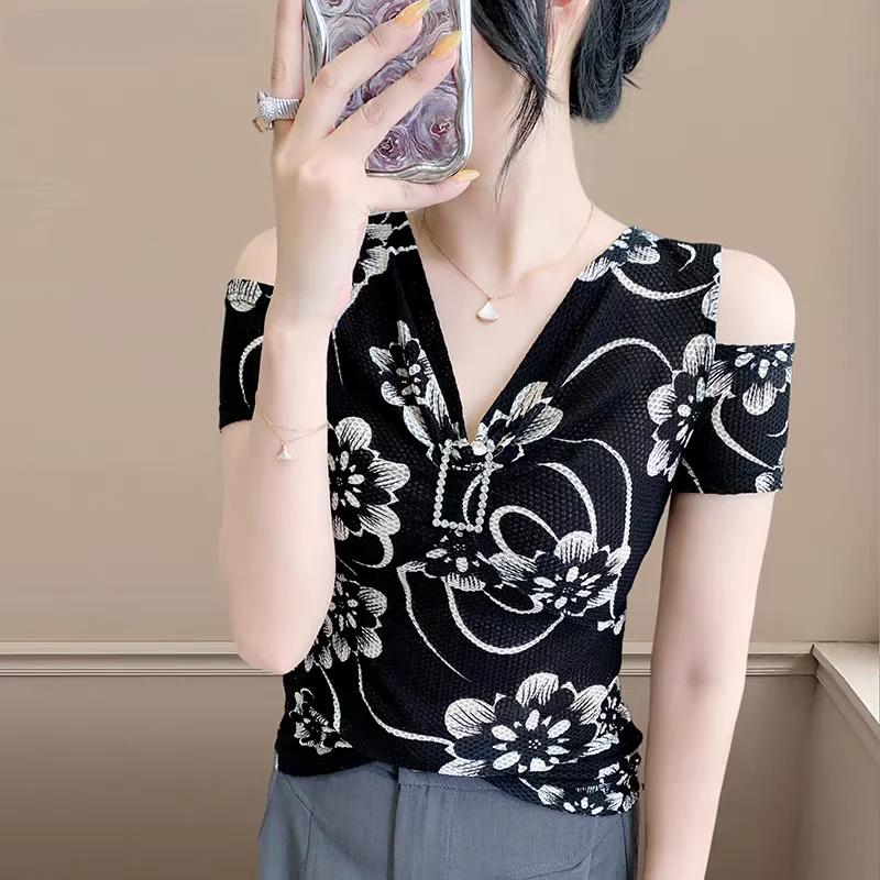 Summer Off Shoulder Women s Print Flower T-Shirt Sexy V-Neck Hot Diamonds Tops Chic Short Sleeve Fashion Blouse S чёрный
Summer Off Shoulder Women s Print Flower T-Shirt Sexy V-Neck Hot Diamonds Tops Chic Short Sleeve Fashion Blouse S чёрный