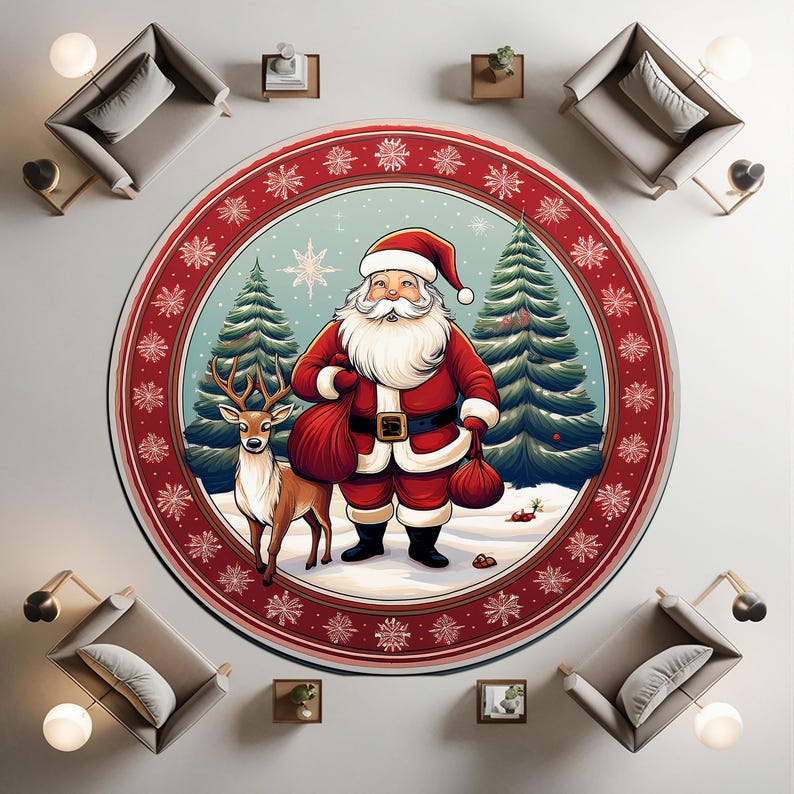 Santa Claus Christmas Round Rug,Rustic Xmas Decoration with Holiday Flowers,Non-Slip New Year Gift Mat Living Room Home Decor Diameter 100cm
Santa Claus Christmas Round Rug,Rustic Xmas Decoration with Holiday Flowers,Non-Slip New Year Gift Mat Living Room Home Decor Diameter 100cm