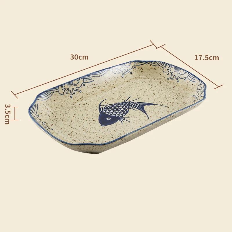 Керамическая тарелка в стиле ретро в китайском стиле, роскошная ресторанная большая рыбная тарелка, изысканные столовые тарелки ручной работы, бытовая посуда