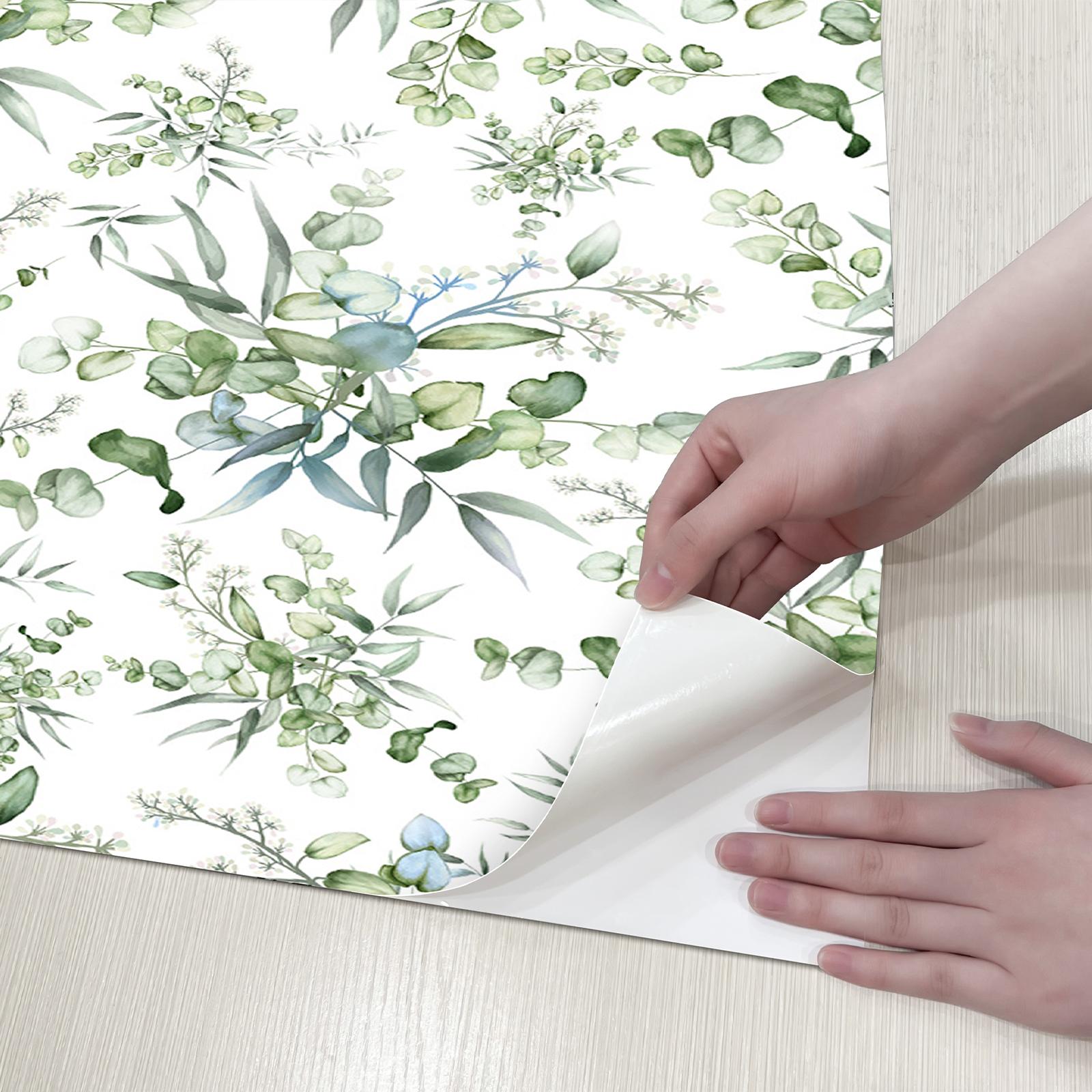 Обои ПВХ Свежие Зеленые Листья Самоклеящиеся Акварельные Виниловые Настенные Декорации Шишковидная Железа Наклейка для Мебели Шкафа 44cmx300cm