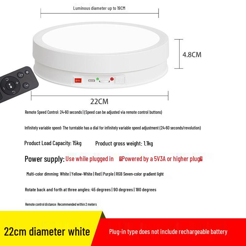 Multi-Functional LED Turntable: Remote-Controlled, Color-Changing Rotating Display Stand for Live Streaming and E-commerce Photography *
Multi-Functional LED Turntable: Remote-Controlled, Color-Changing Rotating Display Stand for Live Streaming and E-commerce Photography *