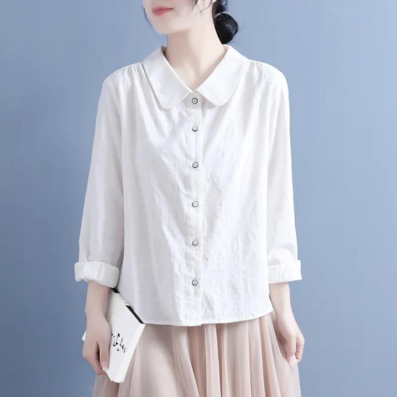 Fashion shirt women s spring and summer new style doll collar jacquard casual loose long-sleeved top women M білий
Fashion shirt women s spring and summer new style doll collar jacquard casual loose long-sleeved top women M білий