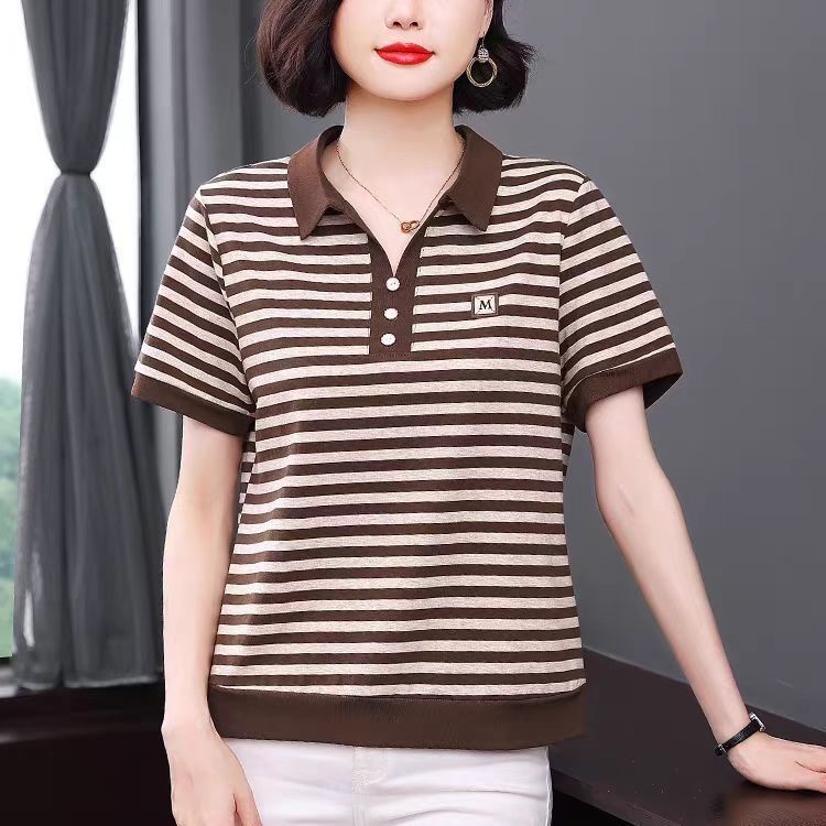 Fashion striped short-sleeved t-shirt women s 2025 summer new clothing thin temperament polo top 4XL
Fashion striped short-sleeved t-shirt women s 2025 summer new clothing thin temperament polo top 4XL