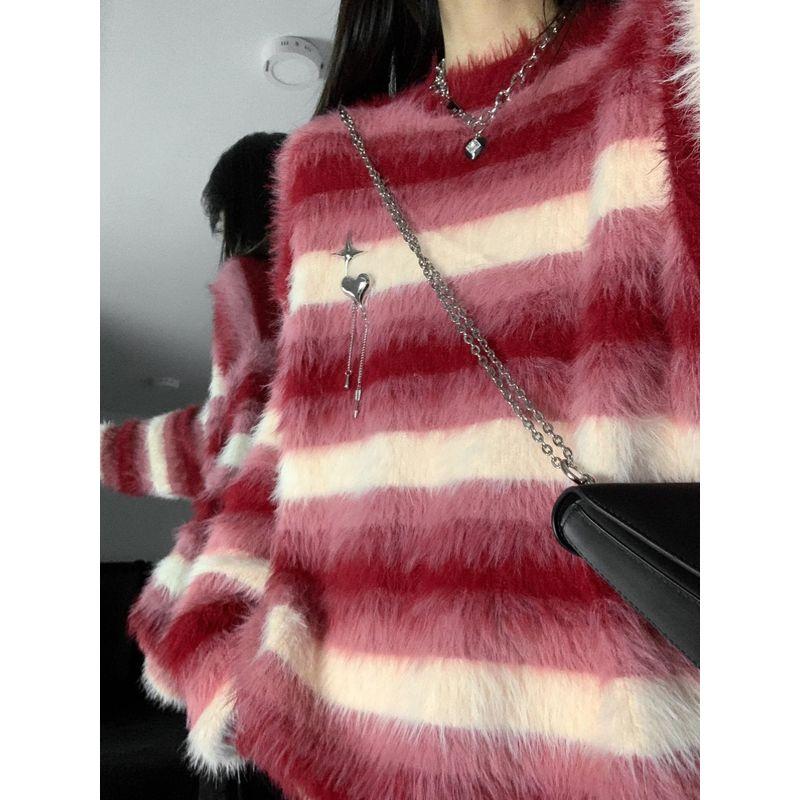 Red Stripes Soft Glutinous Fancy Mohair Sweater Female Loose and Lazy Style Heart Brooch Autumn and Winter Knitting Tops Red M
Red Stripes Soft Glutinous Fancy Mohair Sweater Female Loose and Lazy Style Heart Brooch Autumn and Winter Knitting Tops Red M
