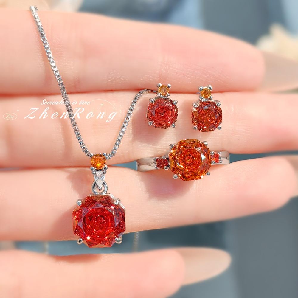 Women Jewelry Set Octagon Rose Cut Necklace Pendant with High Carbon Diamond Red Earrings Pink Ring
Women Jewelry Set Octagon Rose Cut Necklace Pendant with High Carbon Diamond Red Earrings Pink Ring