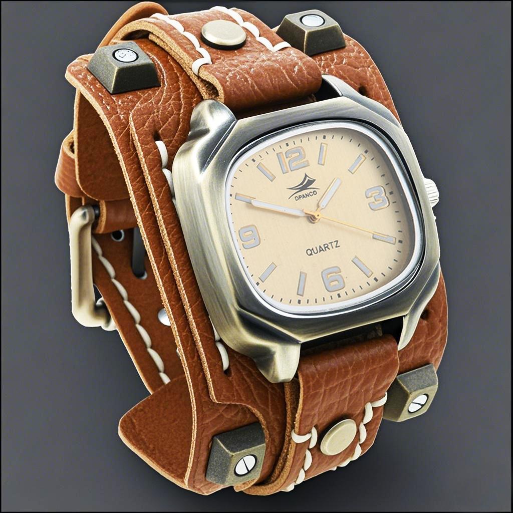 Vintage Rivets Genuine Leather Men Quartz Watch With Hand Stitched Wide Leather Strap Punk Hip Hop Style
Vintage Rivets Genuine Leather Men Quartz Watch With Hand Stitched Wide Leather Strap Punk Hip Hop Style
