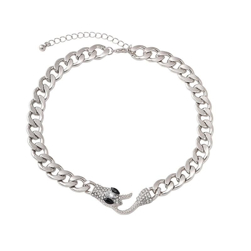 Snake Choker Necklace Black Silver Zircon Cuban Link Chain Accessory for Men and Women Cool Vikinged Goth Styles
Snake Choker Necklace Black Silver Zircon Cuban Link Chain Accessory for Men and Women Cool Vikinged Goth Styles