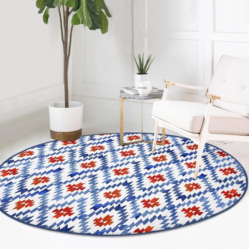 Geometric Blue Tile Patterned Modern Navy Blue Living Room and Living Room Round Carpet With Washable Non-Slip Base
Geometric Blue Tile Patterned Modern Navy Blue Living Room and Living Room Round Carpet With Washable Non-Slip Base