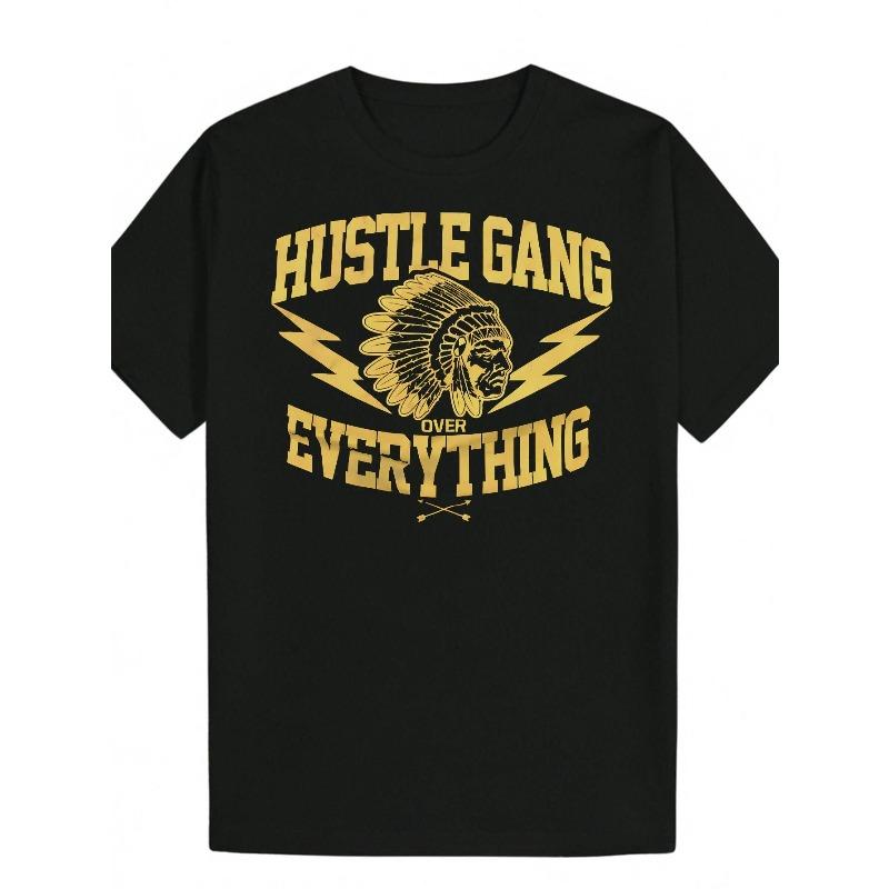 European sizes Men s Indian Chief Headwear & HUSTLE GANG Pattern T-shirt - Black & Gold Casual Round-neck T-shirt, featuring lightning and design S чёрный
European sizes Men s Indian Chief Headwear & HUSTLE GANG Pattern T-shirt - Black & Gold Casual Round-neck T-shirt, featuring lightning and design S чёрный