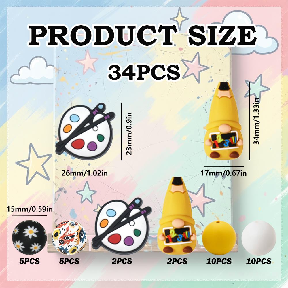 34PCS Dwarf Drawing Board Silicone Bead Set, perfect for DIY handmade crafts such as keychains, necklaces, bracelets, etc
34PCS Dwarf Drawing Board Silicone Bead Set, perfect for DIY handmade crafts such as keychains, necklaces, bracelets, etc