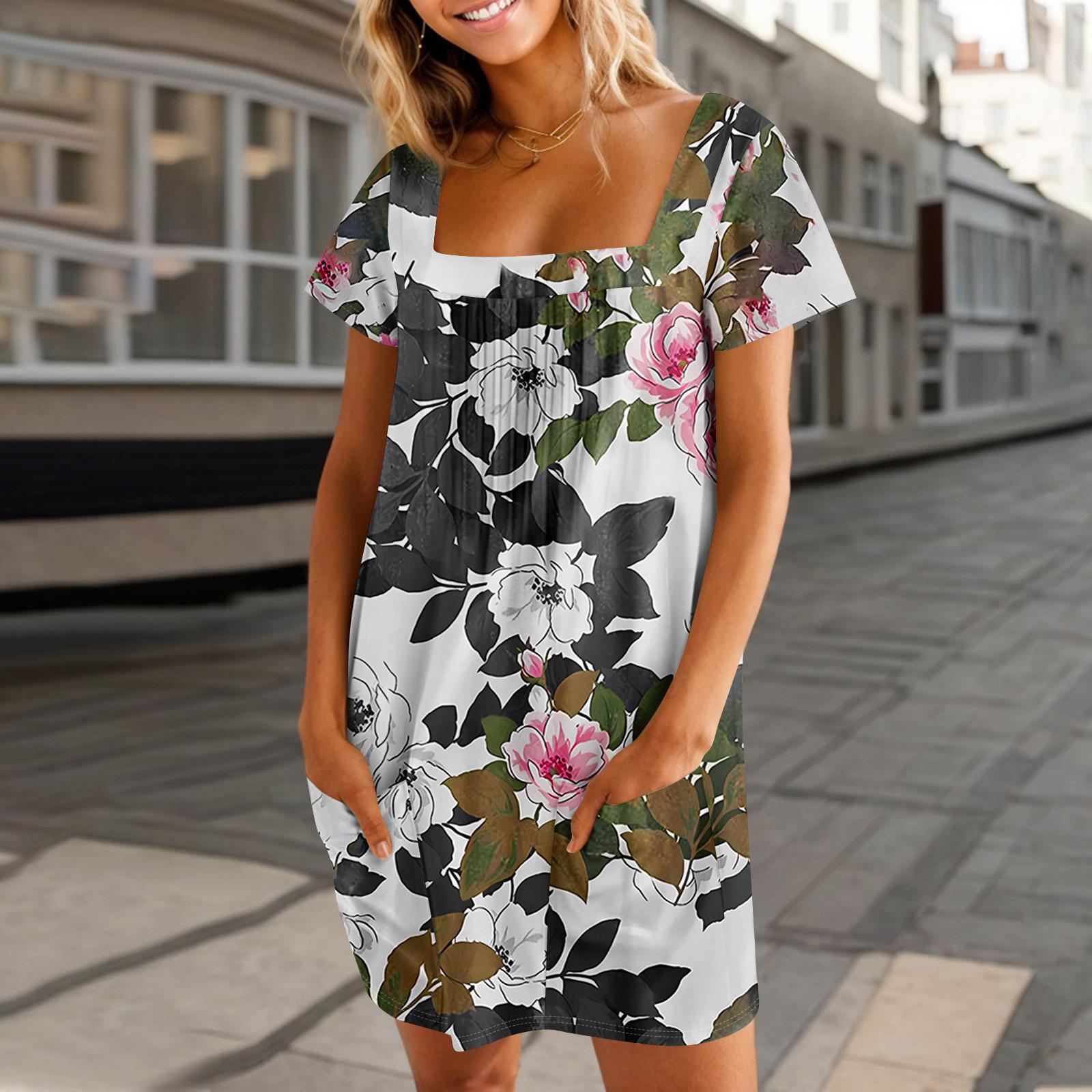 Женские летние повседневные платья с квадратным вырезом, плиссировкой спереди и карманом, с короткими рукавами и принтом XL
Женские летние повседневные платья с квадратным вырезом, плиссировкой спереди и карманом, с короткими рукавами и принтом XL