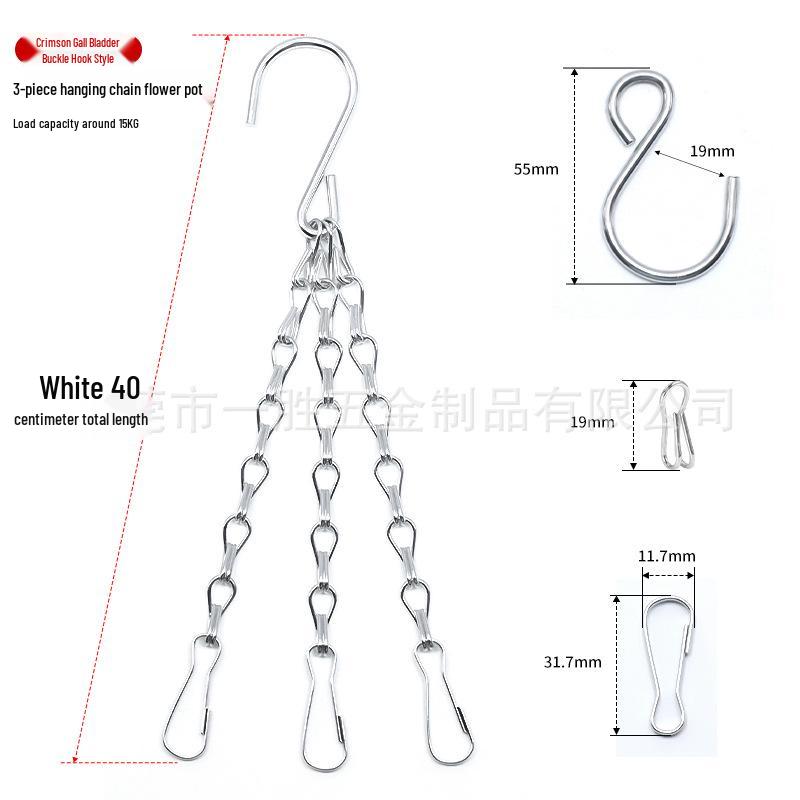 Black Silver-White Adjustable Hanging Basket Flower Pot with S-Hook, 3-Piece Detachable 8-Link Chain
Black Silver-White Adjustable Hanging Basket Flower Pot with S-Hook, 3-Piece Detachable 8-Link Chain