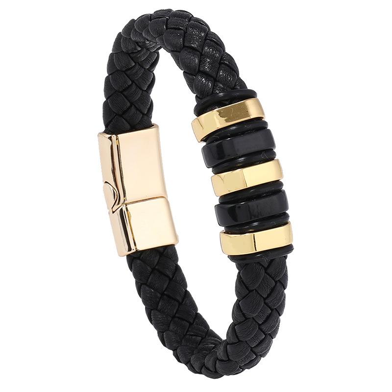 Woven leather bracelet with unique alloy magnetic clasp - hip hop style, versatile bangle
Woven leather bracelet with unique alloy magnetic clasp - hip hop style, versatile bangle